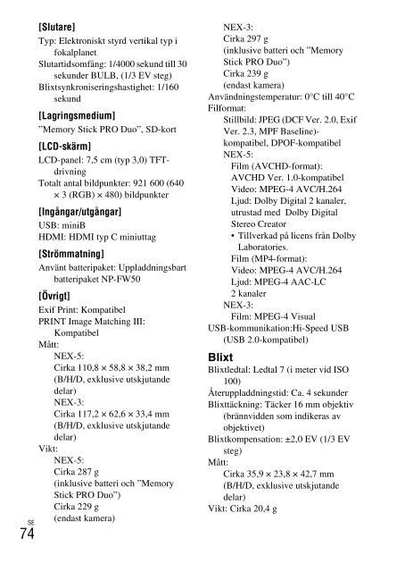 Sony NEX-5K - NEX-5K Consignes d&rsquo;utilisation Su&eacute;dois