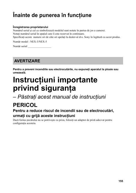 Sony NEX-5K - NEX-5K Mode d'emploi Roumain