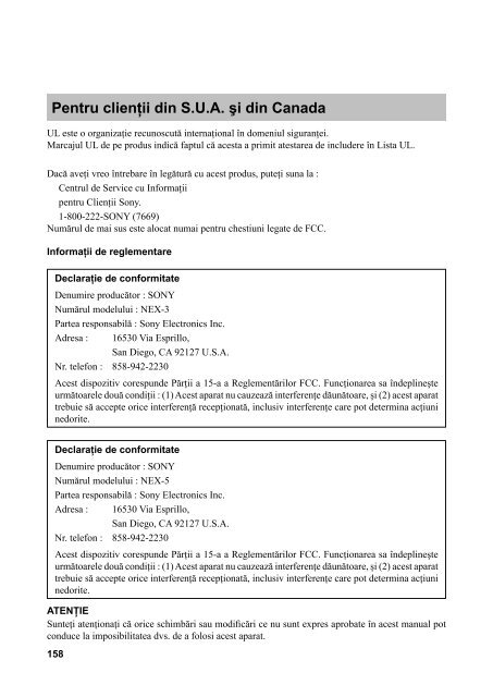 Sony NEX-5K - NEX-5K Mode d'emploi Roumain