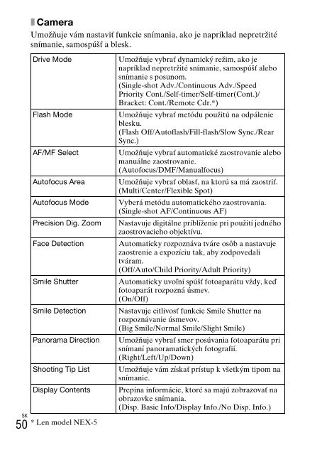 Sony NEX-5K - NEX-5K Mode d'emploi Slovaque