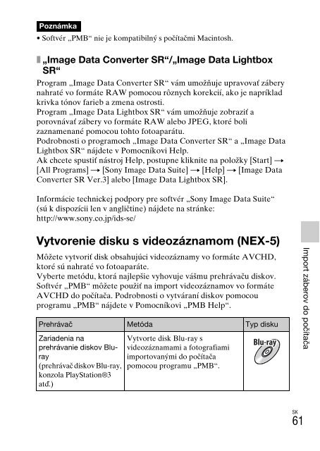 Sony NEX-5K - NEX-5K Mode d'emploi Slovaque