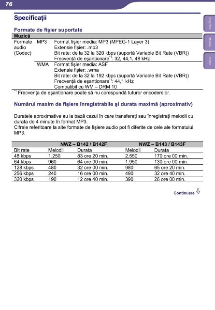 Sony NWZ-B142 - NWZ-B142 Istruzioni per l'uso Rumeno