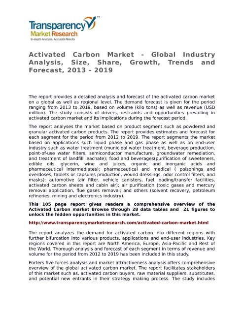 Activated Carbon Market - Global Industry Analysis, Size, Share, Growth ...