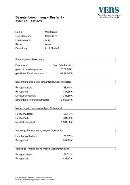 Beamtenberechnung â Muster 3 -