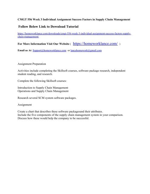 CMGT 556 Week 3 Individual Assignment Success Factors in Supply Chain Management
