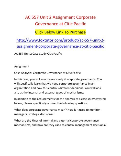 AC 557 Unit 2 Assignment Corporate Governance at Citic Pacific