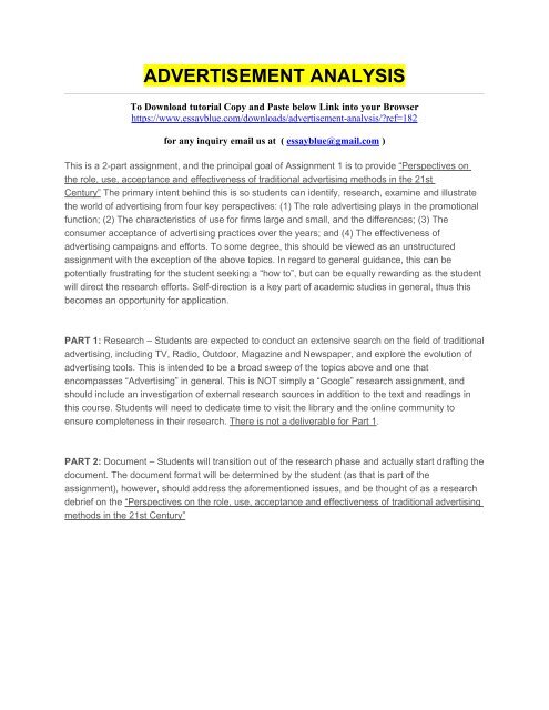 Advertisement Analysis Notes ADVERTISEMENT ANALYSIS