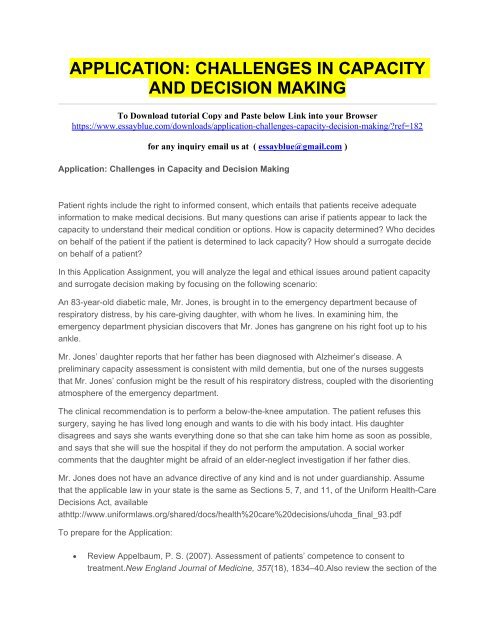 APPLICATION CHALLENGES IN CAPACITY AND DECISION MAKING