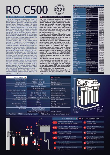 RO C500 Reverse Osmosis - Datasheet ITA/ENG