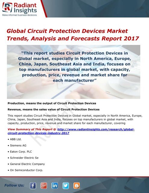 Global Circuit Protection Devices Market Analysis and Overview 2017