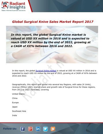 Surgical Knive Sales Market Size, Share, Growth: Radiant Insights, Inc