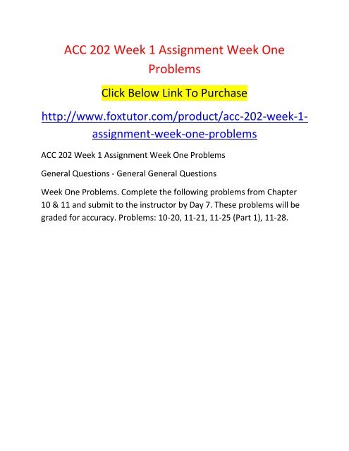 Acc 202 Week 1 Assignment Week One Problems Acc 202 Week 1 Assignment Week One Problems