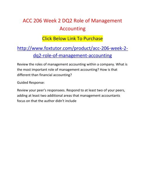 Acc 206 Week 2 Dq2 Role Of Management Accounting