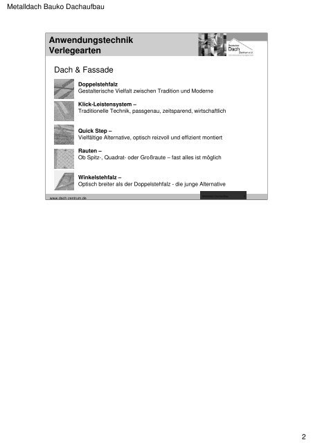 Metalldach Bauko Dachaufbau - Notiz - Deutsches Dach-Zentrum