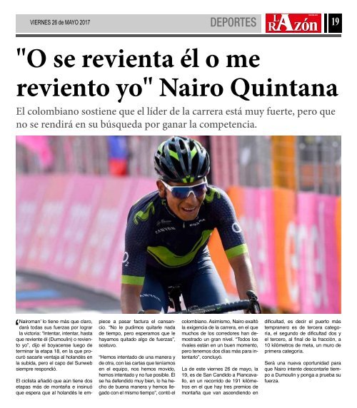 Diario La Razón viernes 26 de mayo de 2017