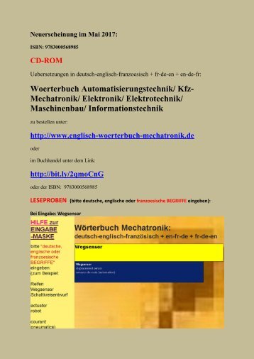 Woerterbuch Kfz-Mechatronik + deutsch-englisch-franzoesisch Uebersetzer Automatisierungstechnik