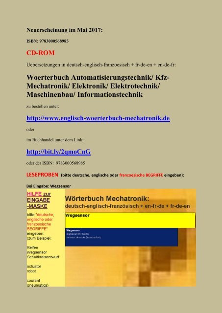 Woerterbuch Kfz-Mechatronik + deutsch-englisch-franzoesisch Uebersetzer  Automatisierungstechnik