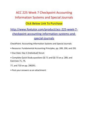 ACC 225 Week 7 Checkpoint Accounting Information Systems and Special Journals