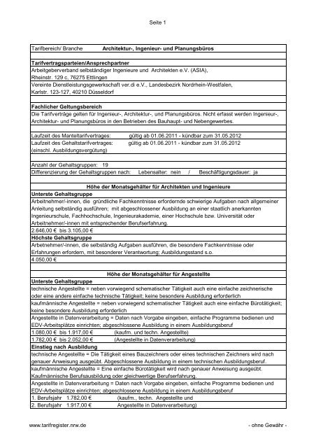 Architektur Ingenieur Und Planungsburos Tarifregister Nrw