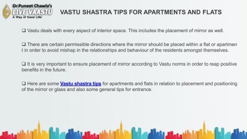 VASTU SHASTRA TIPS FOR APARTMENTS AND FLATS