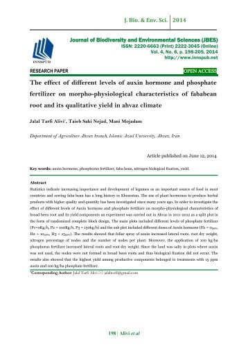 The effect of different levels of auxin hormone and phosphate fertilizer on morpho-physiological characteristics of fababean root and its qualitative yield in ahvaz climate