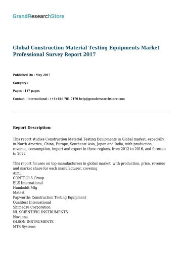 Global Construction Material Testing Equipments Market Professional Survey Report 2017