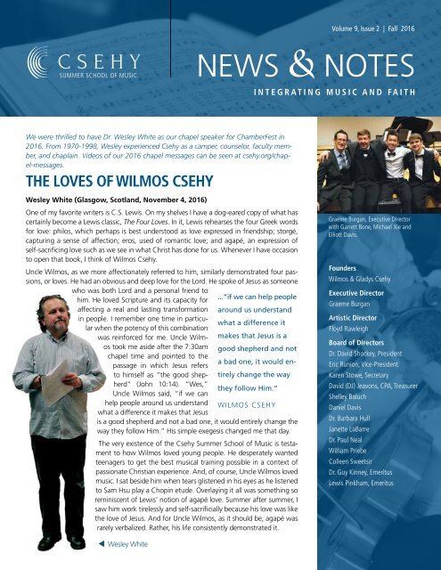 Csehy News & Notes (Volume 9, Issue 2 - Fall 2016)