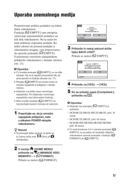 Sony DCR-SR32E - DCR-SR32E Mode d'emploi Slov&eacute;nien