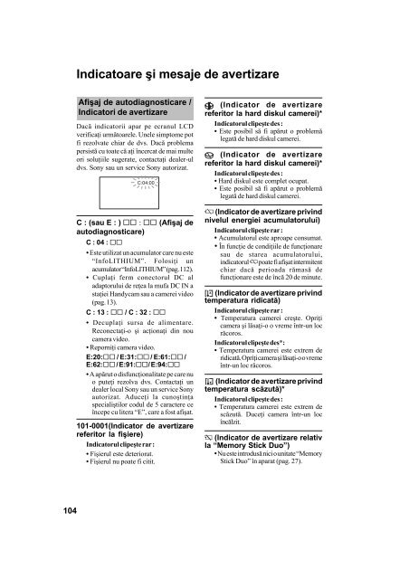 Sony DCR-SR32E - DCR-SR32E Mode d'emploi Roumain