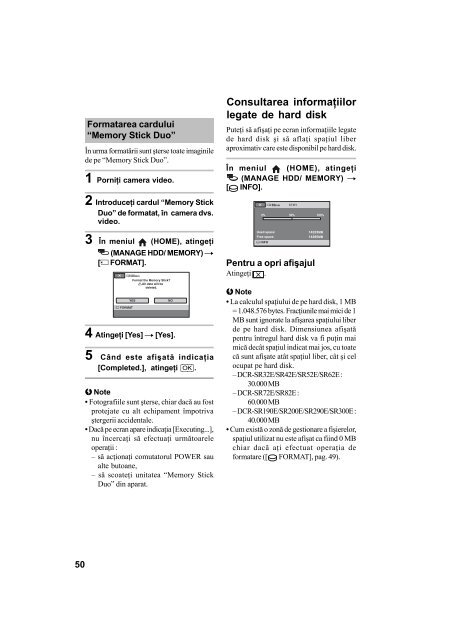 Sony DCR-SR32E - DCR-SR32E Mode d'emploi Roumain