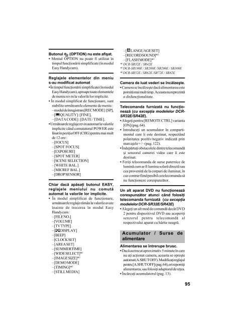 Sony DCR-SR32E - DCR-SR32E Mode d'emploi Roumain