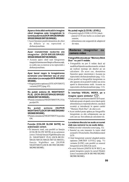 Sony DCR-SR32E - DCR-SR32E Mode d'emploi Roumain