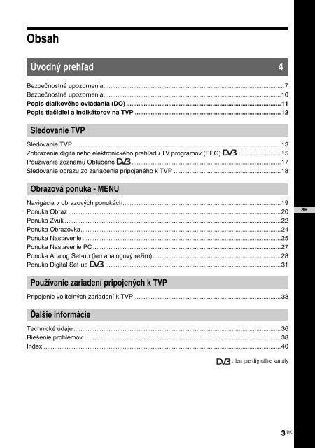 Sony KDL-26S2000 - KDL-26S2000 Istruzioni per l'uso Slovacco