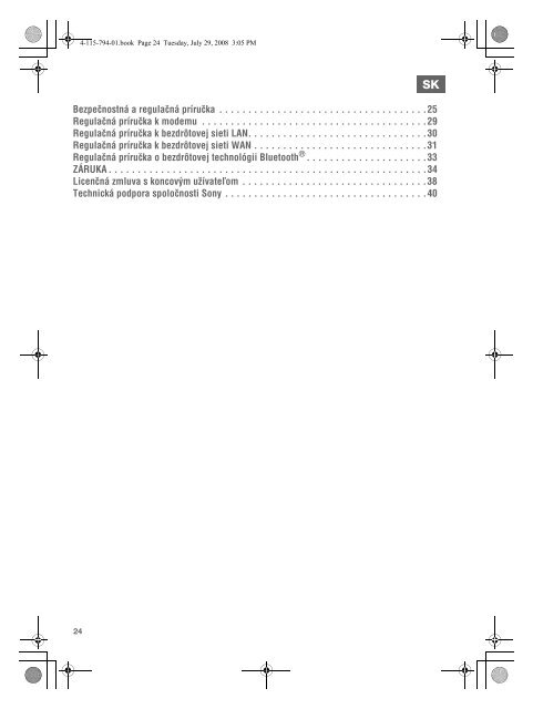 Sony VGN-NS11ER - VGN-NS11ER Documents de garantie Tch&egrave;que