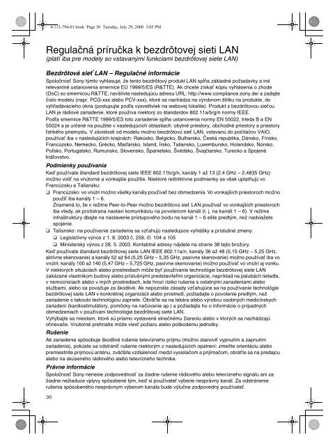 Sony VGN-NS11ER - VGN-NS11ER Documents de garantie Tch&egrave;que