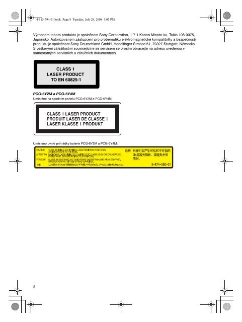 Sony VGN-NS11ER - VGN-NS11ER Documents de garantie Tch&egrave;que