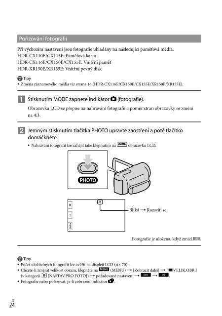 Sony HDR-CX116E - HDR-CX116E Consignes d&rsquo;utilisation Tch&egrave;que