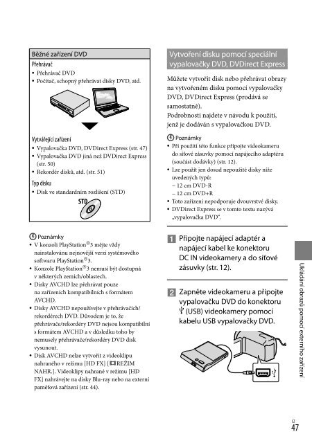 Sony HDR-CX116E - HDR-CX116E Consignes d&rsquo;utilisation Tch&egrave;que