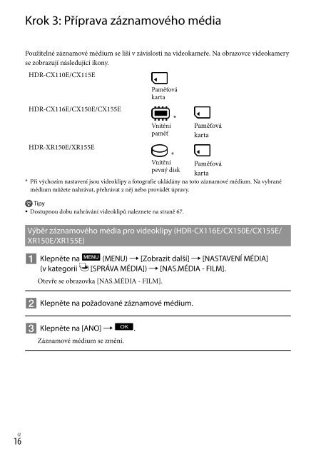 Sony HDR-CX116E - HDR-CX116E Consignes d&rsquo;utilisation Tch&egrave;que