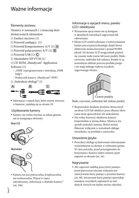 Sony HDR-CX116E - HDR-CX116E Consignes d&rsquo;utilisation Polonais