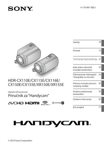 Sony HDR-CX116E - HDR-CX116E Mode d'emploi Croate