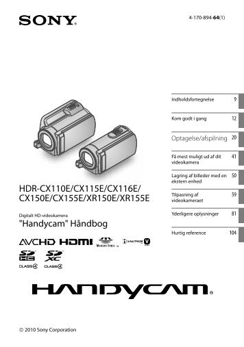 Sony HDR-CX116E - HDR-CX116E Consignes dâutilisation Danois
