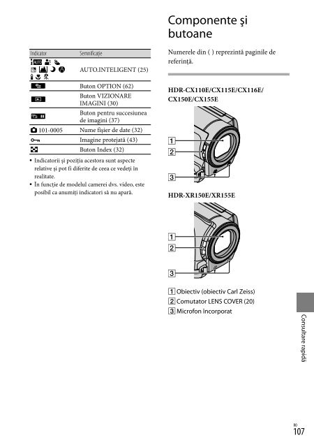 Sony HDR-CX116E - HDR-CX116E Consignes d&rsquo;utilisation Roumain