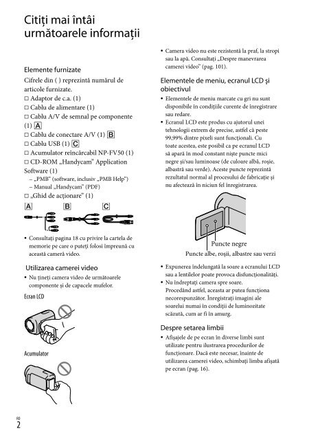 Sony HDR-CX116E - HDR-CX116E Consignes d&rsquo;utilisation Roumain