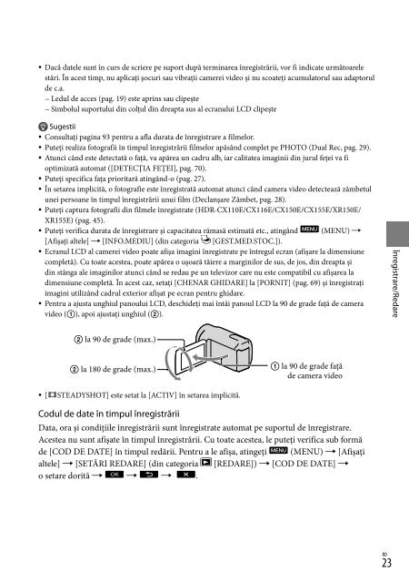 Sony HDR-CX116E - HDR-CX116E Consignes d&rsquo;utilisation Roumain