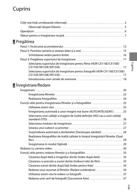 Sony HDR-CX116E - HDR-CX116E Consignes d&rsquo;utilisation Roumain