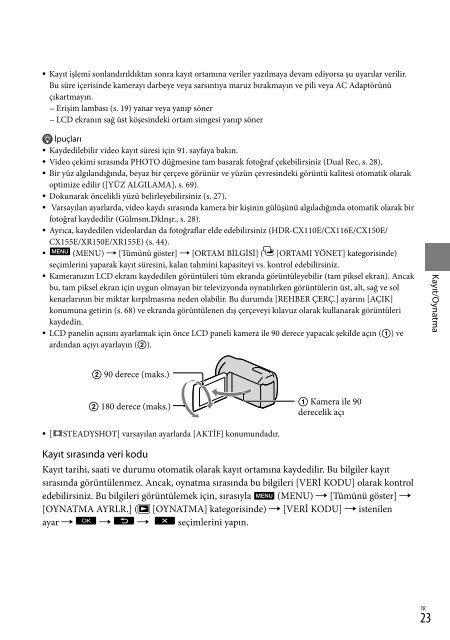 Sony HDR-CX116E - HDR-CX116E Consignes d&rsquo;utilisation Turc