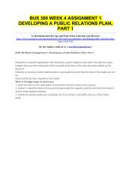 BUS 300 WEEK 4 ASSIGNMENT 1 DEVELOPING A PUBLIC RELATIONS PLAN, PART 1