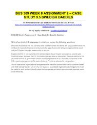 BUS 309 WEEK 8 ASSIGNMENT 2 – CASE STUDY 9.5 SWEDISH DADDIES