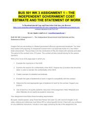 BUS 501 WK 3 ASSIGNMENT 1 – THE INDEPENDENT GOVERNMENT COST ESTIMATE AND THE STATEMENT OF WORK